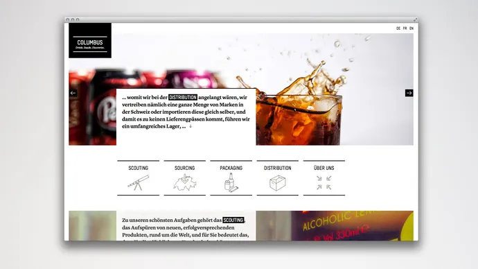 columbus vertriebs ag drinks snacks discovery corporate design webdesign desktop