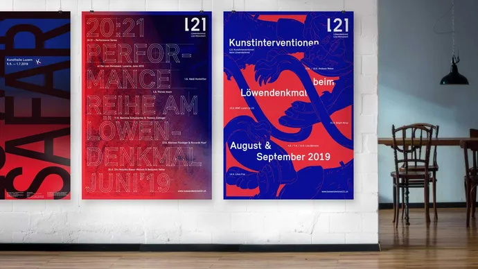 kunsthalle luzern kunst l21 loewendenkmal corporate design blau rot plakat poster f4 2