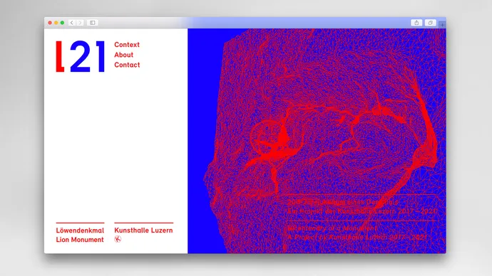 kunsthalle luzern kunst l21 loewendenkmal corporate design blau rot webdesign threejs webgl 3d programming 3