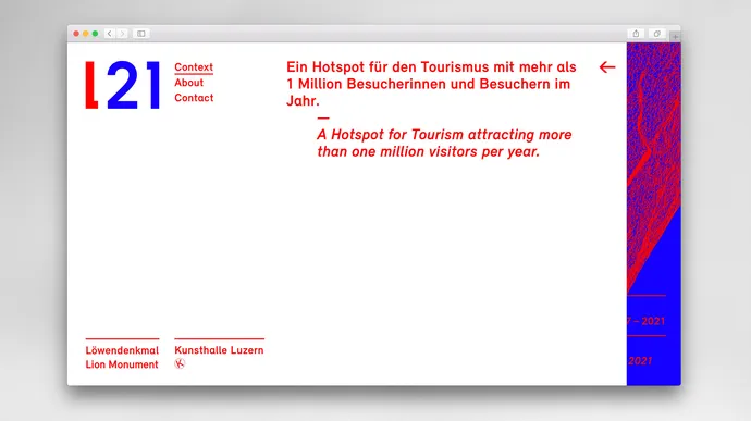 kunsthalle luzern kunst l21 loewendenkmal corporate design blau rot webdesign threejs webgl 3d programming 6