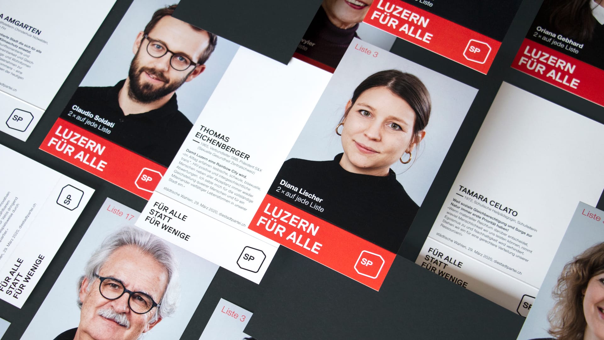 SP Stadt Luzern – Luzern für alle statt für wenige – Wahlkampagne für die städtischen Wahlen 2020 – l’équipe visuelle – Grafik und Werbung