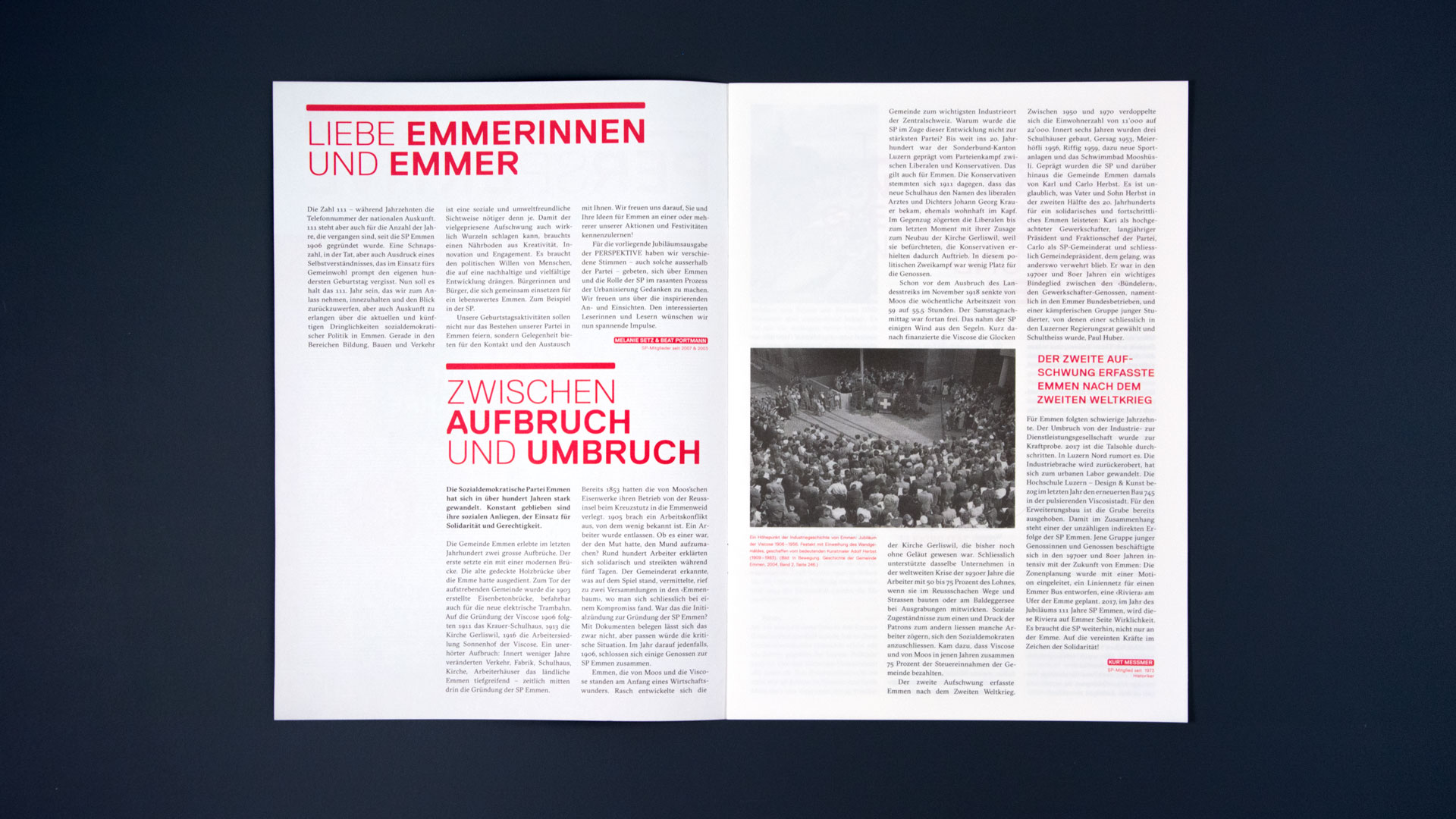 l’équipe [visuelle] – Grafik Agentur Emmenbruecke Luzern –  Jubiläumszeitung, Plakate und Karten für das 111 jährige Jubiläum der SP Emmen